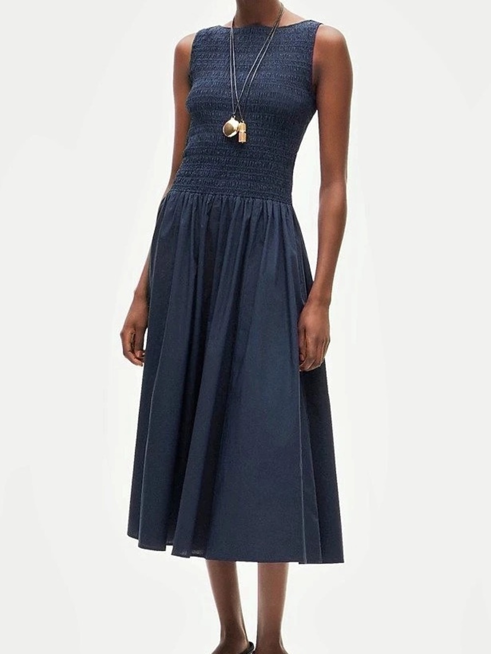 NWT J.Crew Lina smocked midi dress Navy Blue Size XXSP
